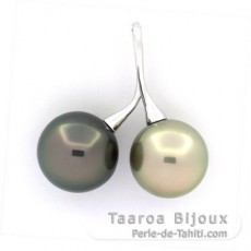 Ciondolo in Argento e 2 Perle di Tahiti Rotonde C 13.1 e 13.5 mm
