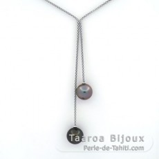 Collana in Argento e 2 Perle di Tahiti Rotonda C 11.6 e 12 mm