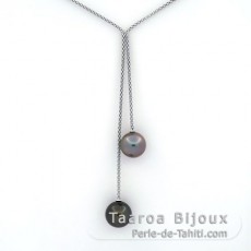 Collana in Argento e 2 Perle di Tahiti Rotonde C 11.6 e 12 mm