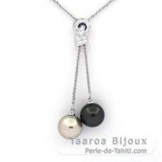 Collana in Argento e 2 Perle di Tahiti Rotonde C 11.6 e 11.9 mm