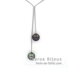 Collana in Argento e 2 Perle di Tahiti Rotonda C 12.4 e 12.6 mm