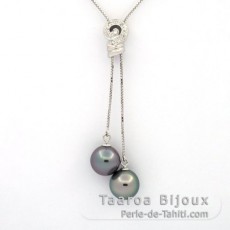 Collana in Argento e 2 Perle di Tahiti Semi-Rotonde B/C 10.5 e 10.6 mm