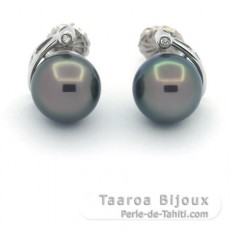 Orecchini in Argento e 2 Perle di Tahiti Rotonde C 10.4 mm