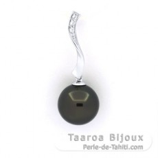 Ciondolo in Argento e 1 Perla di Tahiti Rotonda C 10.9 mm