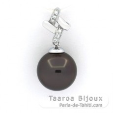 Ciondolo in Argento e 1 Perla di Tahiti Rotonda C 11.8 mm