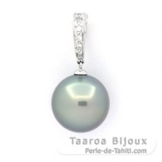 Ciondolo in Argento e 1 Perla di Tahiti Rotonda C 13.3 mm