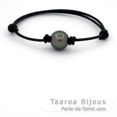 Braccialetto in Cuoio e 1 Perla di Tahiti Rotonda C 12.7 mm