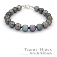 Braccialetto con 18 perle di Tahiti Semi-Barroca B 8 a 9 mm e Argento sterling