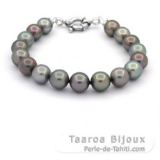 Bracciale con 17 perle di Tahiti Rotonde da 9.3 a 9.9 mm e Argento sterling