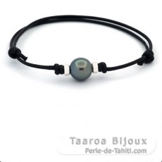 Braccialetto in Cuoio e 1 Perla di Tahiti Semi-Baroccha C 10.5 mm