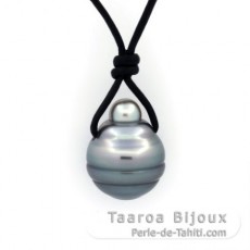 Collana in Cuoio di Canguro e 1 Perla di Tahiti Cerchiate C 11.7 mm