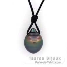 Collana in Cuoio e 1 Perla di Tahiti Cerchiate B 10.9 mm