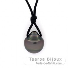 Collana in Cotone e 1 Perla di Tahiti Cerchiata C 11.8 mm
