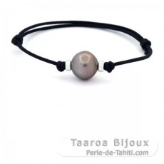 Braccialetto in Cotone Cerato e 1 Perla di Tahiti Cerchiate C 13.2 mm