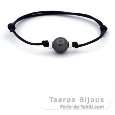 Braccialetto in Cotone Cerato e 1 Perla di Tahiti Semi-Barocca C 10.6 mm