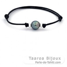 Braccialetto in Cotone Cerato e 1 Perla di Tahiti Semi-Barocca C 10.1 mm