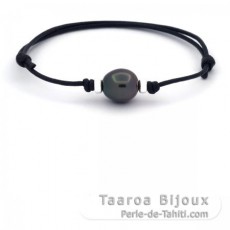Braccialetto in Cotone Cerato e 1 Perla di Tahiti Semi-Barocca B 11.5 mm