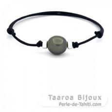 Braccialetto in Cotone Cerato e 1 Perla di Tahiti Semi-Barocca C 12.8 mm