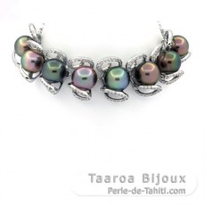 Braccialetto in Argento e 8 Perle di Tahiti Semi-Barroca C+ da 9.5 a 10 mm