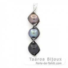 Ciondolo in Argento e 3 Perle di Tahiti Semi-Barroca B da 10.1 a 10.3 mm