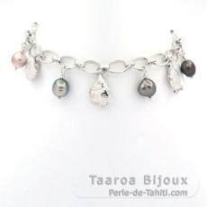 Braccialetto in Argento e 6 Keishi di Tahiti da 6 a 7 mm