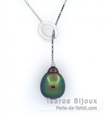 Collana in Argento e 1 Perla di Tahiti Cerchiate B+ 10.2 mm