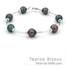 Braccialetto in Argento e 7 Perle di Tahiti Semi-Barroca C da 8.5 a 9.3 mm