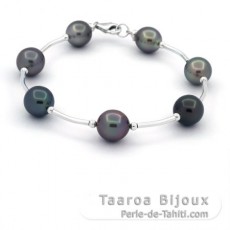 Braccialetto in Argento e 7 Perle di Tahiti Semi-Barroca C da 8.9 a 9.4 mm