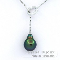 Collana in Argento e 1 Perla di Tahiti Semi-Barocca A 9.1 mm
