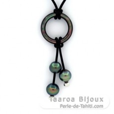 Collana in Cuoio e 3 Perle di Tahiti Semi-Barroca C da 9.6 a 10.3 mm