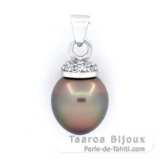 Ciondolo in Argento e 1 Perla di Tahiti Semi-Barocca B/C 10.8 mm