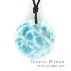 Collana in Cuoio e 1 Larimar - Diametro = 24 mm - 8 gr