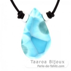 Collana in Cuoio e 1 Larimar - 34 x 20 x 9 mm - 10.8 gr