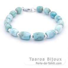 Braccialetto di 15 perle di Larimar - 8.2 a 8.9 mm - 21.5 cm - 17.9 gr