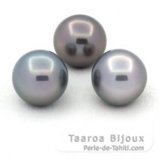 Lotto di 3 Perle di Tahiti Rotonda C di 11.1 a 11.2 mm
