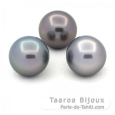 Lotto di 3 Perle di Tahiti Rotonda C di 11.1 a 11.2 mm