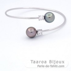 Braccialetto in Argento e 2 Perle di Tahiti Rotonda C 11 mm
