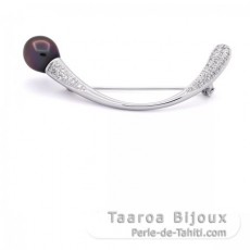 Spilla in Argento e 1 Perla di Tahiti Semi-Barocca A 10.8 mm