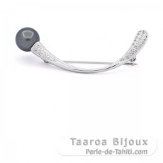 Spilla in Argento e 1 Perla di Tahiti Rotonda B/C 11.9 mm