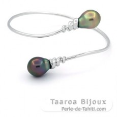 Braccialetto in Argento e 2 Perle di Tahiti Semi-Barroca B+ 10.6 e 10.8 mm