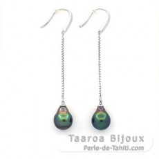 Orecchini in Argento e 2 Perle di Tahiti Semi-Barocche 1A e 1B 8.9 mm