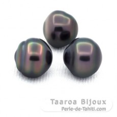 Lotto di 3 Perle di Tahiti Cerchiate D di 12.9 a 13.2 mm