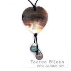 Collana in Cuoio e 2 Perle di Tahiti Cerchiate 1 B e 1 C 10.3 mm