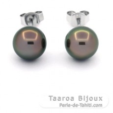 Orecchini in Argento e 2 Perle di Tahiti Rotonde C 8.3 mm