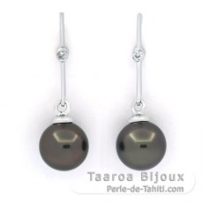 Orecchini in Argento e 2 Perle di Tahiti Rotonde C 8.1 mm