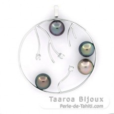 Ciondolo in Argento e 4 Perle di Tahiti Rotonde C 8.1 mm