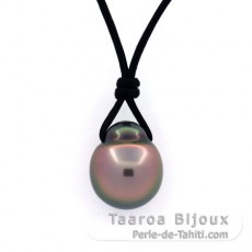 Collana in Cuoio e 1 Perla di Tahiti Semi-Baroccha B 11.6 mm