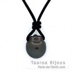 Collana in Cuoio e 1 Perla di Tahiti Semi-Baroccha C 13.8 mm