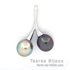 Ciondolo in Argento e 2 Perle di Tahiti Semi-Barocche B 9.2 mm