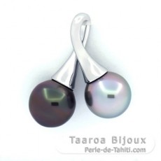 Ciondolo in Argento e 2 Perle di Tahiti Semi-Barocche B 10.9 mm